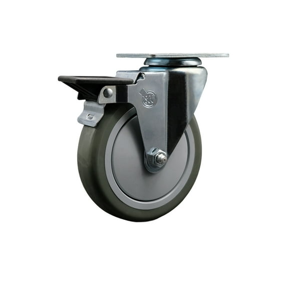 5 Inch Gray Poly Wheel Swivel Top Plate Caster Posi Brake Service Caster