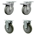 thumbnail image 1 of 5 Inch Gray Polyurethane Swivel Top Plate Caster Set 2 Lock Brakes 2 Rigid SCC, 1 of 2
