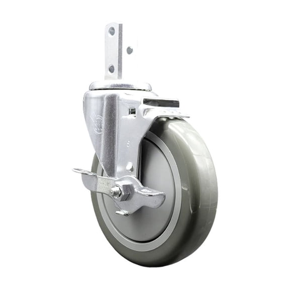 5 Inch Gray Polyurethane Wheel Swivel 3/4 Inch Square Stem Caster with Brake