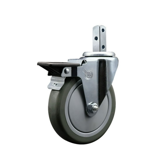 5 Inch Gray Polyurethane Wheel Swivel 3/4 Inch Square Stem Caster with Brake