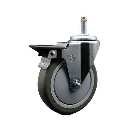 5 Inch Gray Polyurethane Wheel Swivel 7/16 Inch Grip Ring Stem Caster with Brake