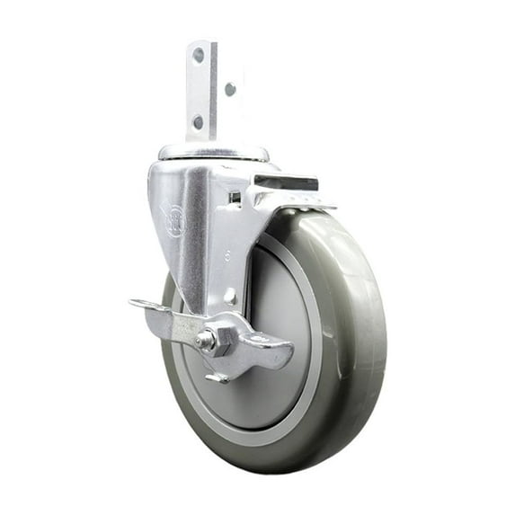 5 Inch Gray Polyurethane Wheel Swivel 7/8 Inch Square Stem Caster with Brake