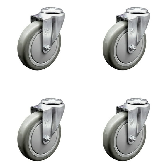 5 Inch Gray Polyurethane Wheel Swivel Bolt Hole Caster Set Service Caster Brand