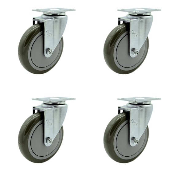 5 Inch Gray Polyurethane Wheel Swivel Top Plate Caster Set Service Caster Brand