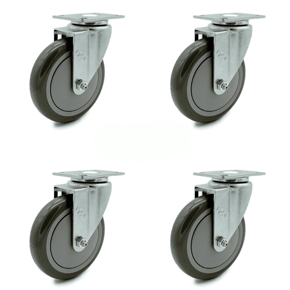 5 Inch Gray Polyurethane Wheel Swivel Top Plate Caster Set Service Caster