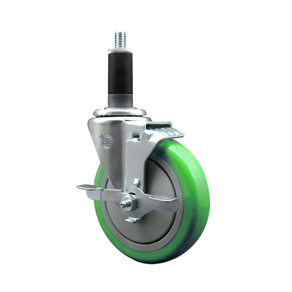 5 Inch Green Poly Swivel 1-1/8 Inch Expanding Stem Caster with Brake SCC