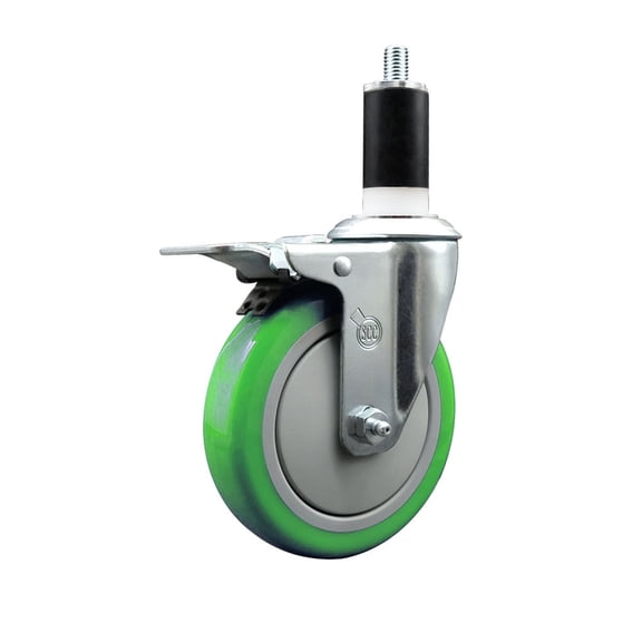5 Inch Green Poly Swivel 1-3/8 Inch Expanding Stem Caster Total Lock Brake SCC