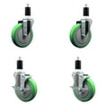 thumbnail image 1 of 5 Inch Green Poly Wheel Swivel 1-3/8 Inch Expanding Stem Caster Set 2 Brakes SCC, 1 of 2