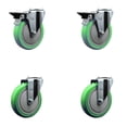 thumbnail image 1 of 5 Inch Green Poly Wheel Swivel Bolt Hole Caster Set with 2 Posi Lock Brakes SCC, 1 of 2