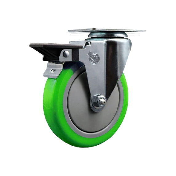 5 Inch Green Poly Wheel Swivel Top Plate Caster Posi Brake Service Caster
