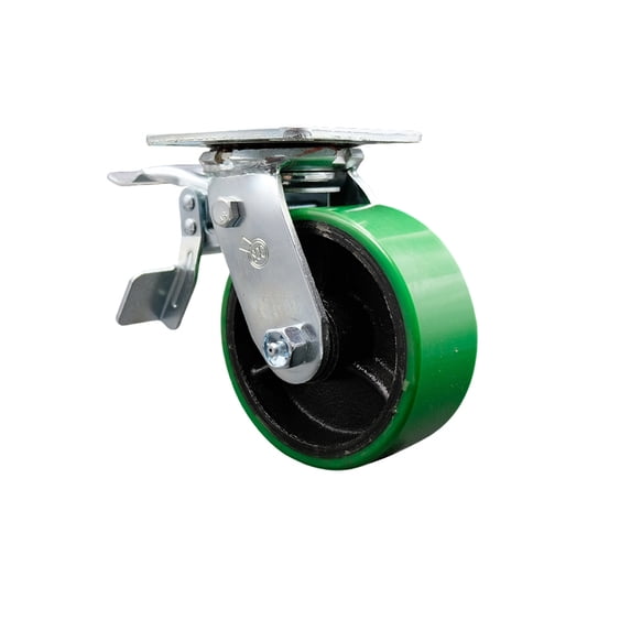 5 Inch Green Poly on Cast Iron Caster with Ball Bearing and Total Lock Brake SCC