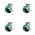thumbnail image 1 of 5 Inch Green Poly on Cast Iron Swivel Caster Set with Ball Bearings and Brakes, 1 of 2