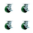 thumbnail image 1 of 5 Inch Green Poly on Steel Caster Set with Ball Bearings 4 Brake 2 Swivel Lock, 1 of 2