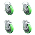 thumbnail image 1 of 5 Inch Green Polyurethane Wheel Swivel Bolt Hole Caster Set with Brake SCC, 1 of 2