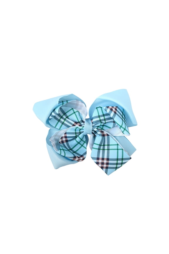 5 Inch Grosgrain Ribbon Hair Bow with Plaid Overlay