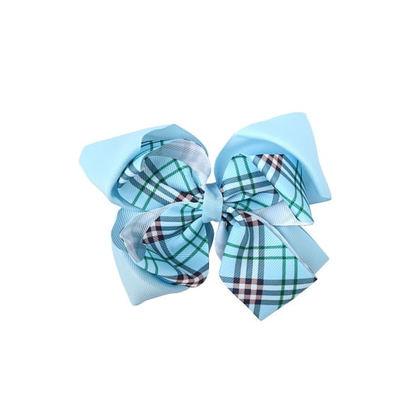 5 Inch Grosgrain Ribbon Hair Bow with Plaid Overlay