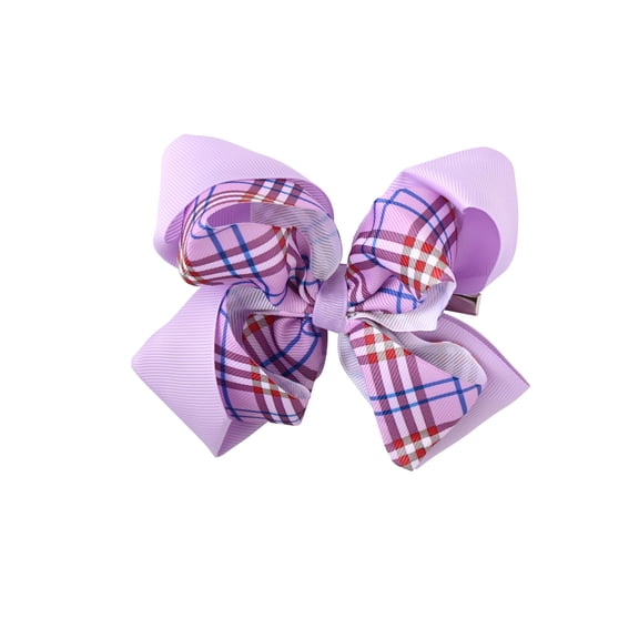 5 Inch Grosgrain Ribbon Hair Bow with Plaid Overlay