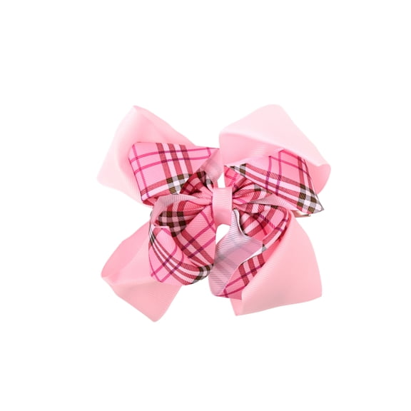5 Inch Grosgrain Ribbon Hair Bow with Plaid Overlay
