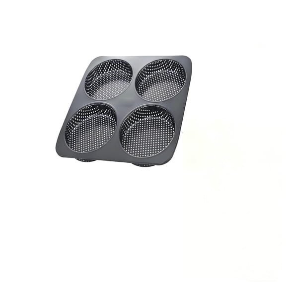 5-Inch Hamburger Bun Pan, 4-Cavity Perforated Carbon Steel Non-Stick Bread Baking Pan, Commercial and Home Large-Size Baking Mold, for Making Homemade Hamburger Buns, Mini Pizzas and Layered Cakes