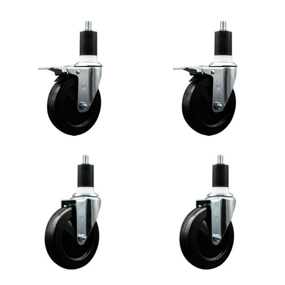 5 Inch Hard Rubber Swivel 1-1/2 Inch Expand Stem Caster Set 2 Total Lock Brakes