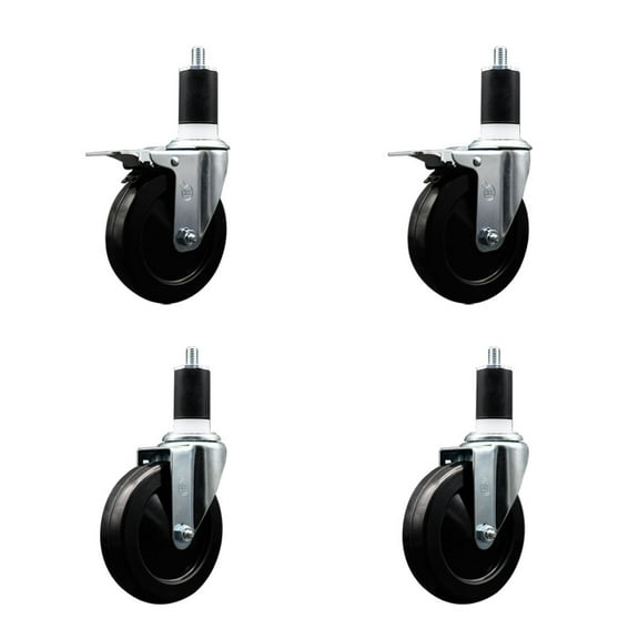 5 Inch Hard Rubber Swivel 1-1/2 Inch Expand Stem Caster Set 2 Total Lock Brakes
