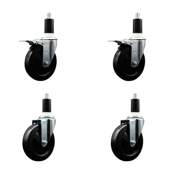 5 Inch Hard Rubber Swivel 1-3/8 Inch Expand Stem Caster Set 2 Total Lock Brakes
