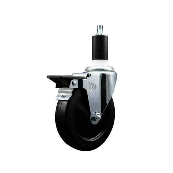 5 Inch Soft Rubber Swivel 1-3/8 Inch Expanding Stem Caster with Brake SCC