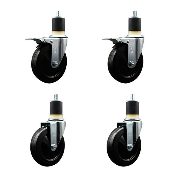 5 Inch Hard Rubber Swivel 1-7/8 Inch Expand Stem Caster Set 2 Total Lock Brakes
