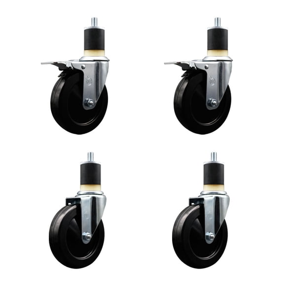5 Inch Hard Rubber Swivel 1-7/8 Inch Expand Stem Caster Set 2 Total Lock Brakes
