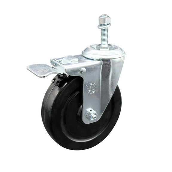 5 Inch Hard Rubber Wheel Swivel 10mm Threaded Stem Caster Total Lock Brake