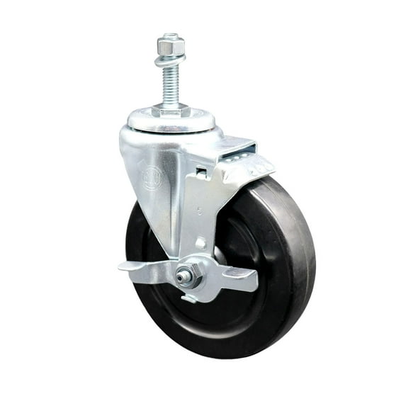 5 Inch Hard Rubber Wheel Swivel 10mm Threaded Stem Caster with Brake SCC