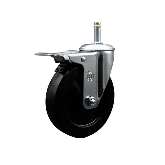 5 Inch Hard Rubber Wheel Swivel 7/16 Inch Grip Ring Stem Caster Total Lock Brake