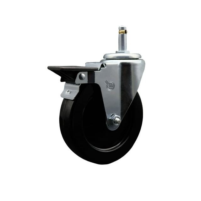 5 Inch Hard Rubber Wheel Swivel 7/16 Inch Grip Ring Stem Caster with Brake SCC