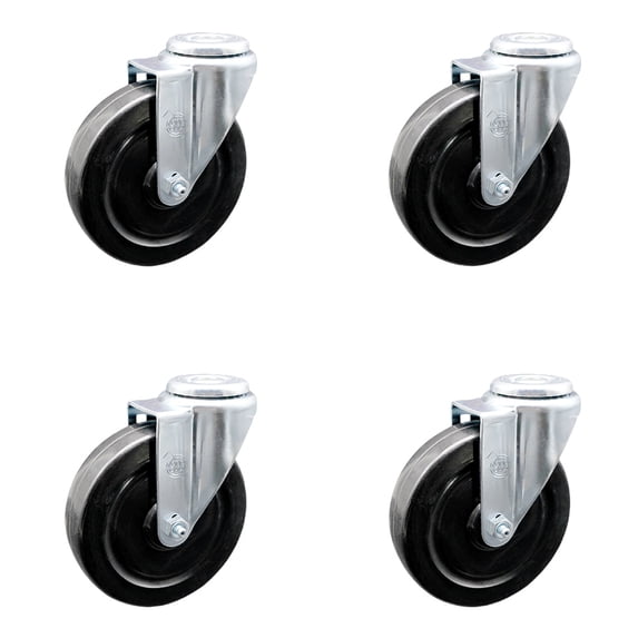 5 Inch Hard Rubber Wheel Swivel Bolt Hole Caster Set Service Caster Brand