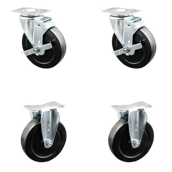 5 Inch Hard Rubber Wheel Swivel Top Plate Caster Set with 2 Brakes 2 Rigid SCC