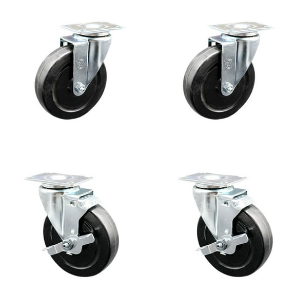 5 Inch Hard Rubber Wheel Swivel Top Plate Caster Set with 2 Brakes SCC