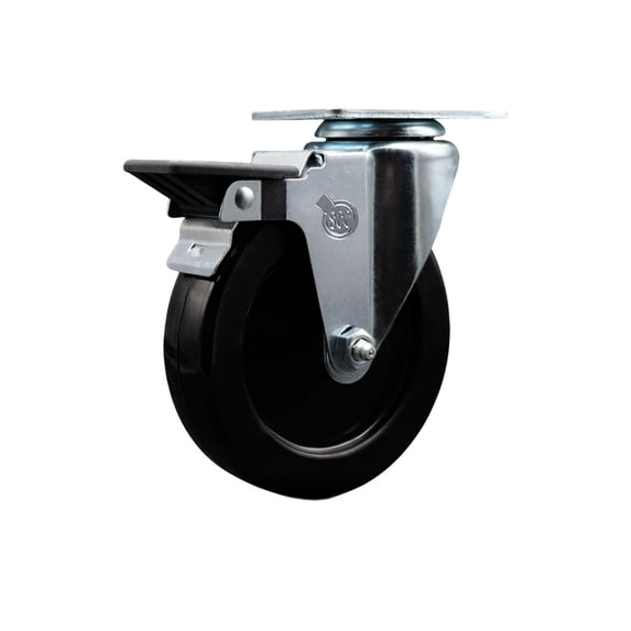 5 Inch Hard Rubber Wheel Swivel Top Plate Caster with Posi Brake Service Caster