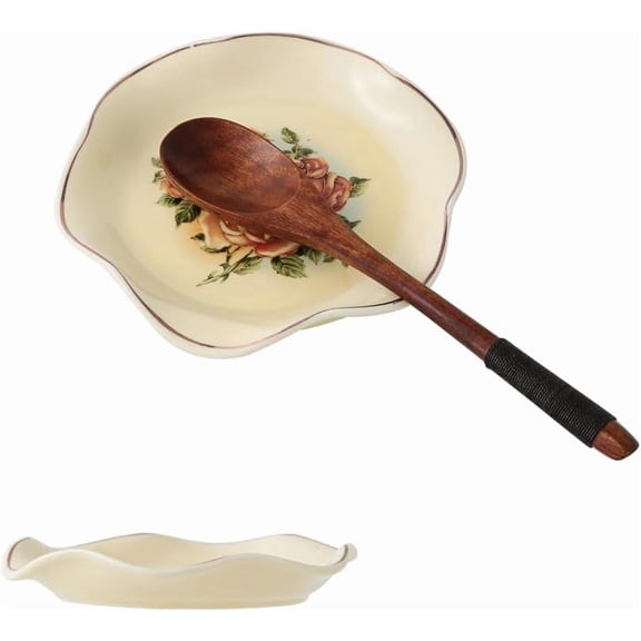5 Inch Heat-Resistant Spoon Rest for Stove Top, Ceramic Utensil Holder with Flower Design for Kitchen Counter, Modern Farmhouse Kitchen Dcor (1)