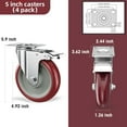 thumbnail image 1 of 5 Inch Heavy Duty Casters with Brake - 1400lbs Capacity, Non-Marking Caster Wheels, Plate Mount for Furniture, Cart, Workbench, 1 of 5