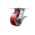 thumbnail image 1 of 5 Inch Heavy Duty Red Poly on Cast Iron Caster with Roller Bearing and Brake, 1 of 2