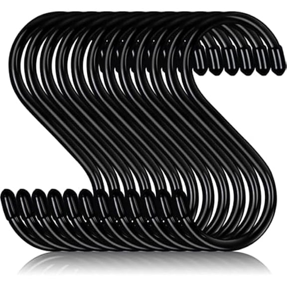 5 Inch Heavy Duty S Hooks, Large S Hooks for Hanging Plants, Vinyl Coated S Hook 12 Pack Sturdy Non Slip Kitchen and Closet Black S Hook for Hanging Large Object, Garden Tools, Pot
