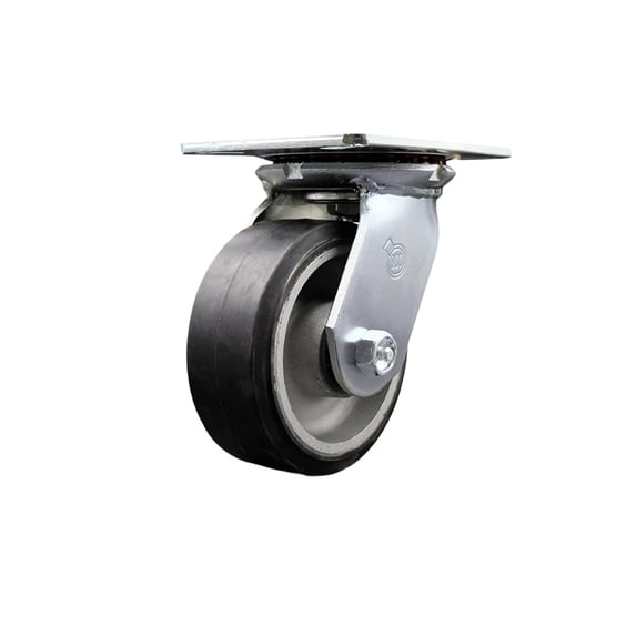 5 Inch Heavy Duty Top Plate Rubber on Aluminum Swivel Caster with Roller Bearing