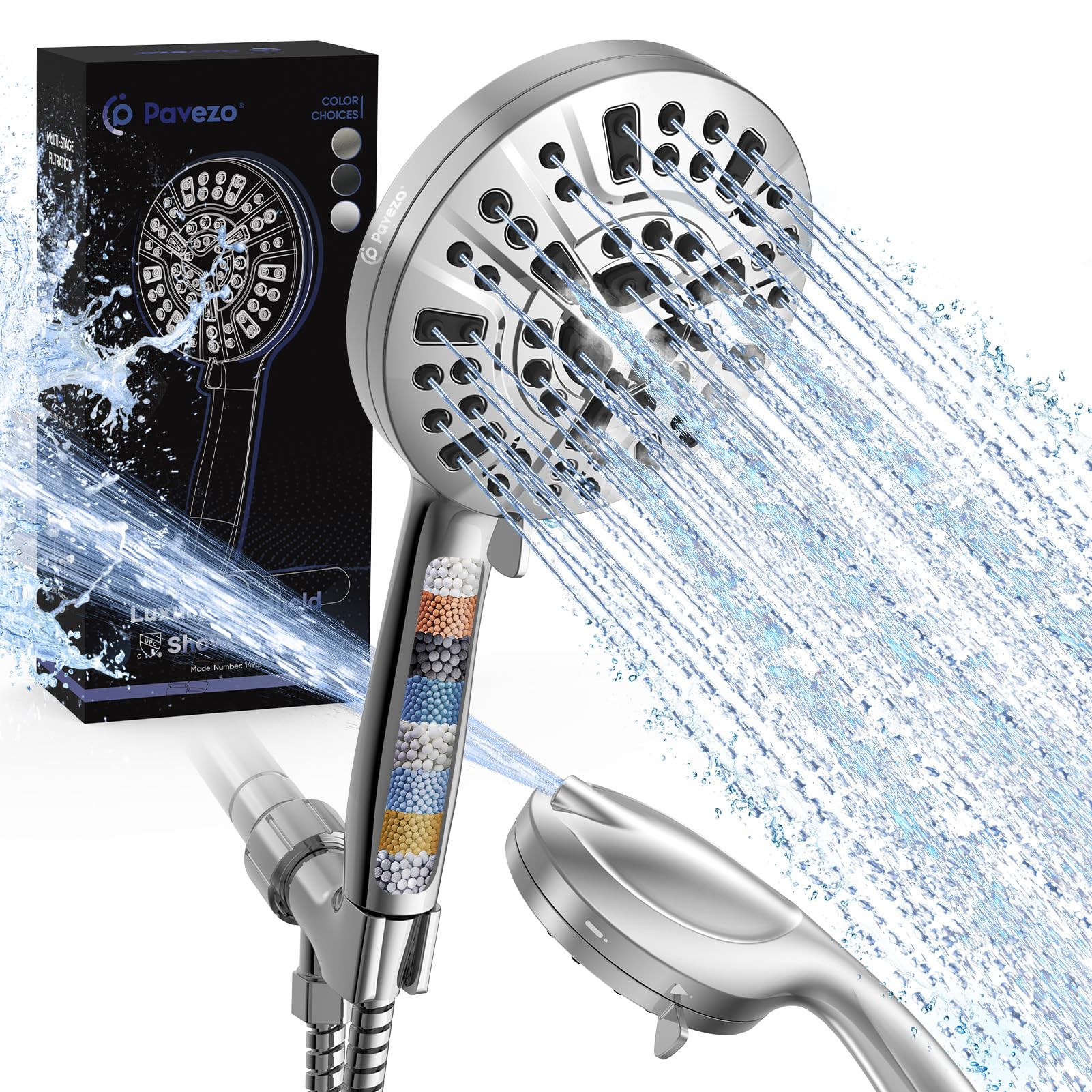 "5Inch High Pressure Handheld Shower Head 10Mode Powerhead, Extra