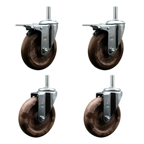5 Inch High Temp Glass Filled Nylon 5/8 Inch Stem Caster Set 2 Total Lock Brakes