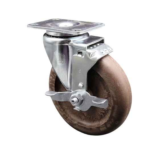 5 Inch High Temp Glass Filled Nylon Swivel Top Plate Caster with Brake SCC