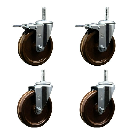 5 Inch High Temp Phenolic 5/8 Inch Stem Caster Set 2 Total Lock Brakes