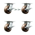 thumbnail image 1 of 5 Inch High Temp Phenolic Caster Set with Roller Bearing 4 Brake 2 Swivel Lock, 1 of 2