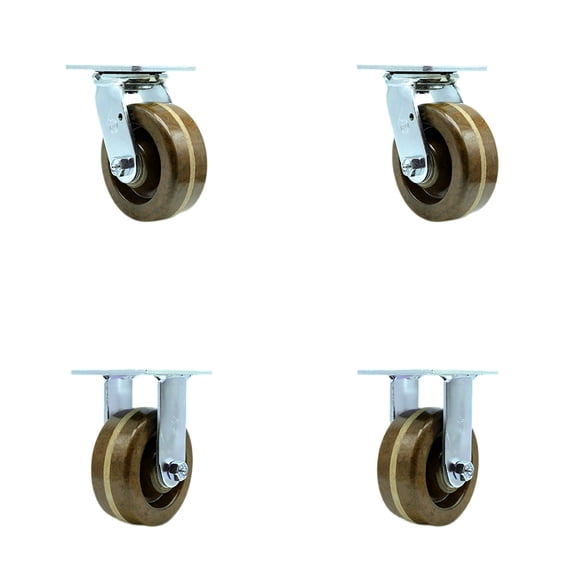 5 Inch High Temp Phenolic Caster Set with Roller Bearings 2 Swivel 2 Rigid SCC