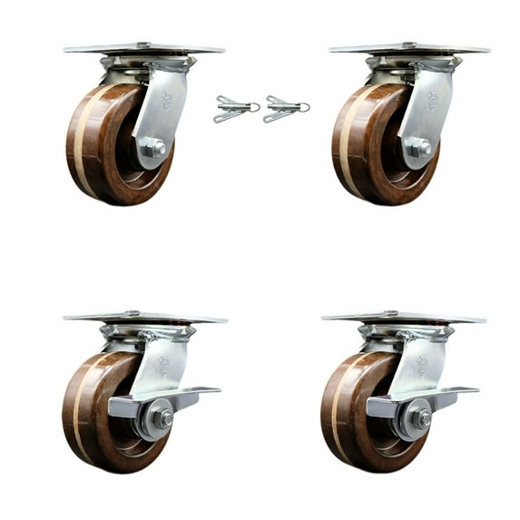 5 Inch High Temp Phenolic Swivel Caster Set 2 Swivel Locks 2 Brakes SCC