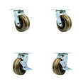 thumbnail image 1 of 5 Inch High Temp Phenolic Swivel Caster Set with Roller Bearings 2 Brakes SCC, 1 of 2